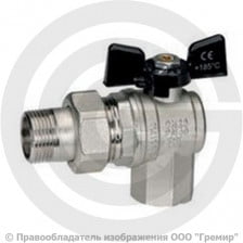 Кран латунный угловой Ду-15 (1/2") Ру-40 ВР-"Американка" никель бабочка Bugatti серия 594