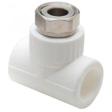Тройник PP-R комбинированный белый с накидной гайкой Дн 32-1 1/4" RTP (РосТурПласт)