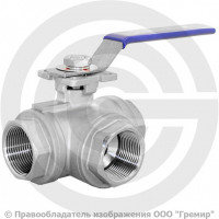 Кран нержавеющий AISI 316 (CF8M) трехходовой L-тип Ду-15 (1/2") Ру-64 ВР (ВН) муфтовый NK-BTl15/6