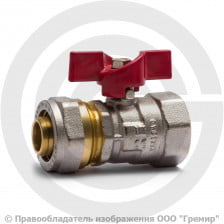 Кран латунный обжимной Ду-15 (1/2") Ру-16 под обжим никель бабочка Aquasfera Euro 1018