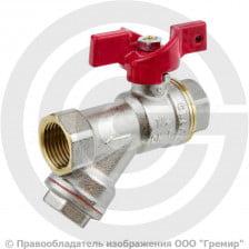 Кран латунный с фильтром под пломбу Ду-15 (1/2") Ру-40 ВР (ВН) никель полнопроходной рычаг Aquasfera 1015