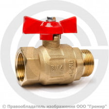 Кран латунный Ду-15 (1/2") Ру-16 ВР-НР (ВН-НАР) полнопроходной бабочка ГАЛЛОП Крепыш 331