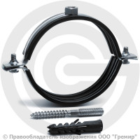 Хомут крепежный оцинкованный с резиновой прокладкой Ду-80 (Дн 87-92) (3") М8 в/к винт-шуруп, дюбель Strongman