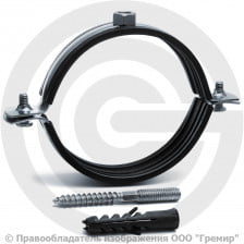 Хомут крепежный оцинкованный с резиновой прокладкой Ду-80 (Дн 87-92) (3") М8 в/к винт-шуруп, дюбель Strongman