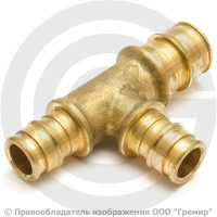 Тройник аксиальный латунный переходной для PE-X труб Дн 40-32-32 РОС
