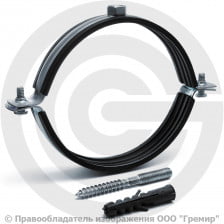 Хомут крепежный оцинкованный с резиновой прокладкой Ду-100 (Дн 110-114) (4") М10 в/к винт-шуруп дюбель Strongman