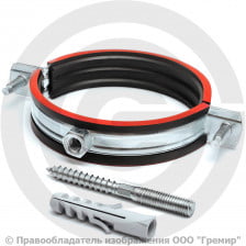 Хомут крепежный оцинкованный с резиновой прокладкой Ду-80 (Дн 87-90) (3") М8 в/к винт-шуруп, дюбель