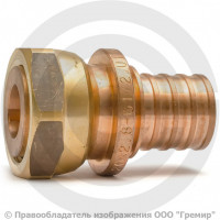 Соединитель аксиальный бронзовый для PE-X труб Дн 32-1 1/4" под плоское уплотнение с накидной гайкой RAUTITAN RX+ Rehau