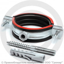 Хомут крепежный оцинкованный с резиновой прокладкой Ду-100 (Дн 108-116) (4") М8 в/к винт-шуруп, дюбель