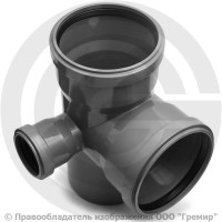 Крестовина НПВХ (ПВХ) двухплоскостная серая Дн 110-110-50 87гр б/нап правая в/к ТУ 6-49-33-92