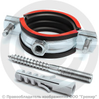 Хомут крепежный оцинкованный с резиновой прокладкой Ду-80 (Дн 87-94) (3") М8 в/к винт-шуруп, дюбель