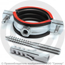 Хомут крепежный оцинкованный с резиновой прокладкой Ду-80 (Дн 87-94) (3") М8 в/к винт-шуруп, дюбель