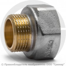 Переход латунный (переходник) ВР-НР (ВН-НАР) Ду 40-32 (1 1/2"- 1 1/4") никель Aquasfera