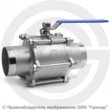 Кран нержавеющий AISI 304 (CF8) трехсоставной под приварку Ду-100 (4") Ру-16 NK-BE100/4