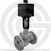 Клапан регулирующий двухходовой чугунный фланцевый Ду-80 Ру-16 Kvy=100м3/ч с электроприводом LEA-2500 24В с датчиком 4-20mA 25ч945нж Энерготехномаш