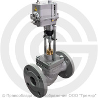 Клапан регулирующий двухходовой чугунный фланцевый Ду-15 Ру-16 Kvy=4м3/ч с электроприводом Regada ST mini 220В без датчика 25ч945нж Энерготехномаш