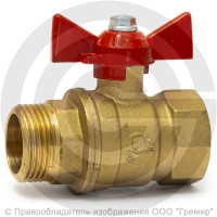 Кран латунный Ду-15 (1/2") Ру-40 ВР-НР (ВН-НАР) бабочка VALFEX 11Б27фт1М