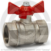 Кран латунный Ду-15 (1/2") Ру-40 ВР (ВН) муфтовый никель бабочка VALFEX 11Б27фт1М