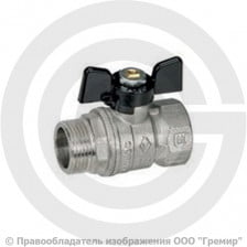 Кран латунный Ду-20 (3/4") Ру-25 ВР-НР (ВН-НАР) никель бабочка Bugatti серия 607