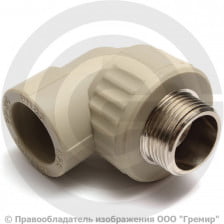 Угольник PP-R комбинированный серый НР (НАР) Дн 25-1/2" 90гр Pro Aqua