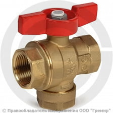 Кран латунный с фильтром Ду-25 (1") Ру-32 ВР (ВН) никель полнопроходной бабочка Giacomini R701