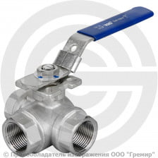 Кран нержавеющий AISI 316 (CF8M) трехходовой Т-тип под приварку Ду-8 (1/4") Ру-63 ВР (ВН) полнопроходной Benarmo