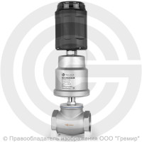 Клапан запорно-регулирующий нержавеющий Ду-32 (1 1/4") Ру-16 ВР (ВН) Kvs=21м3/ч с нержавеющим пневмоприводом 80мм и позиционером PV Helver