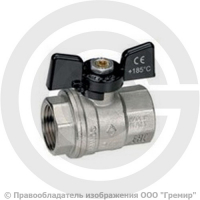 Кран латунный Ду-25 (1") Ру-40 ВР (ВН) никель полнопроходной бабочка Bugatti серия 302