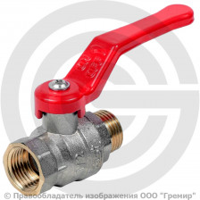 Кран латунный Ду-25 (1") Ру-40 ВР-НР (ВН-НАР) никель полнопроходной рычаг красный Dist Эксперт