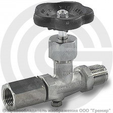 Клапан запорный игольчатый нержавеющий Ду-15 (1/2") Ру-400 ВР-НР (ВН-НАР) G1/2" без фланца с маховиком Wika