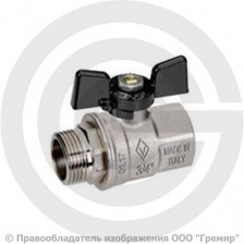 Кран латунный Ду-25 (1") Ру-30 ВР-НР (ВН-НАР) никель бабочка Bugatti серия 917