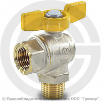 Кран газ угловой Ду-25 (1") Ру-5 ВР-НР (ВН-НАР) никель полнопроходной бабочка Giacomini R780