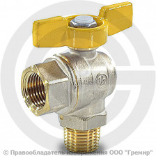 Кран газ угловой Ду-25 (1") Ру-5 ВР-НР (ВН-НАР) никель полнопроходной бабочка Giacomini R780
