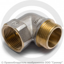 Уголок (угольник) латунный реборда ВР-НР (ВН-НАР) Ду-20 (3/4") никель Aquasfera