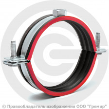 Хомут крепежный оцинкованный с резиновой прокладкой Ду-65 (Дн 72-78) (2 1/2") М8 б/к