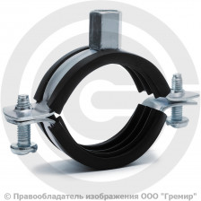 Хомут крепежный оцинкованный с резиновой прокладкой Ду-32 (Дн 38-43) (1 1/4") М8/М10 б/к Strongman