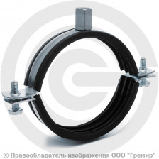 Хомут крепежный оцинкованный с резиновой прокладкой Ду-65 (Дн 75-80) (2 1/2") М8/М10 б/к Strongman
